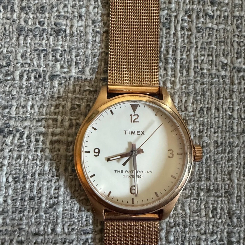 Timex Rose Gold Tone Mesh Band Watch with White Dial